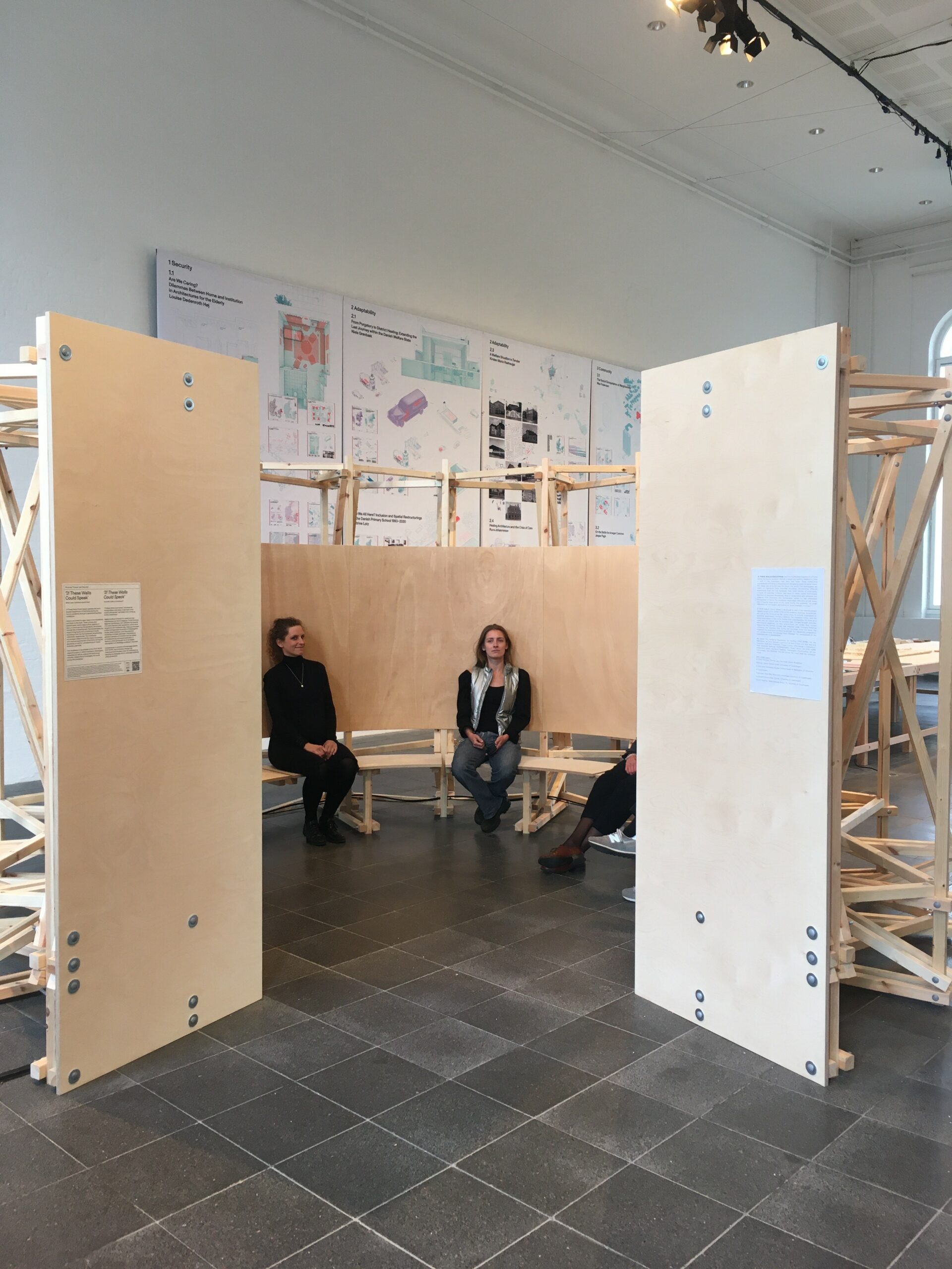 A picture of the wooden installation IF THESE WALLS COULD SPEAK by the STAY HOME team